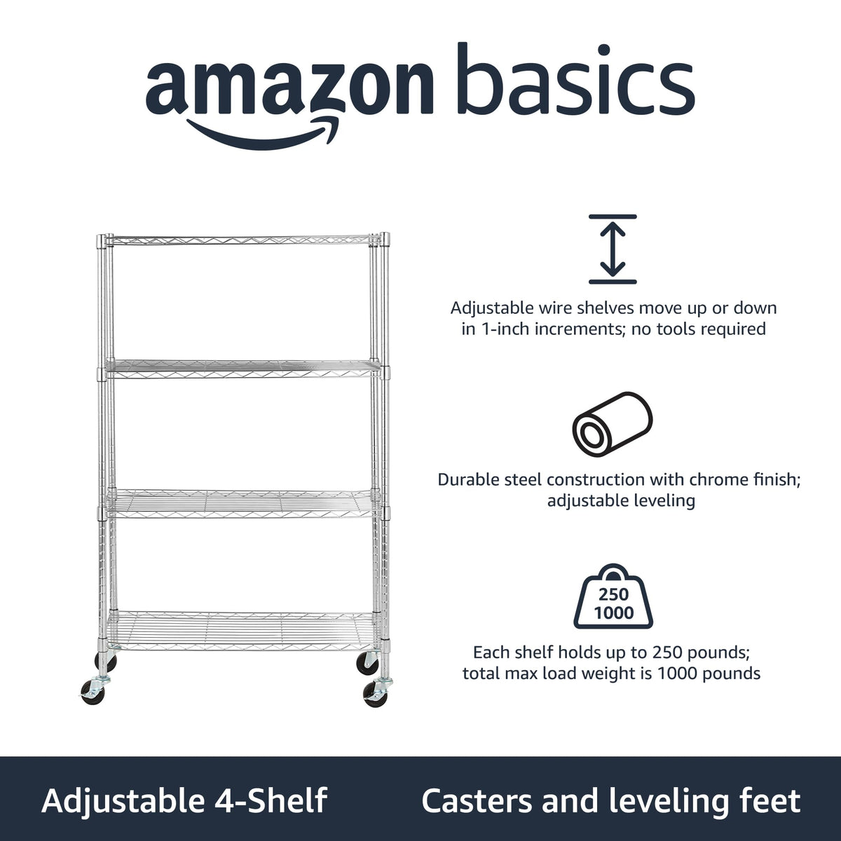 Amazon Basics 5-Shelf Adjustable Heavy Duty Steel Wire Storage Shelves for Garage