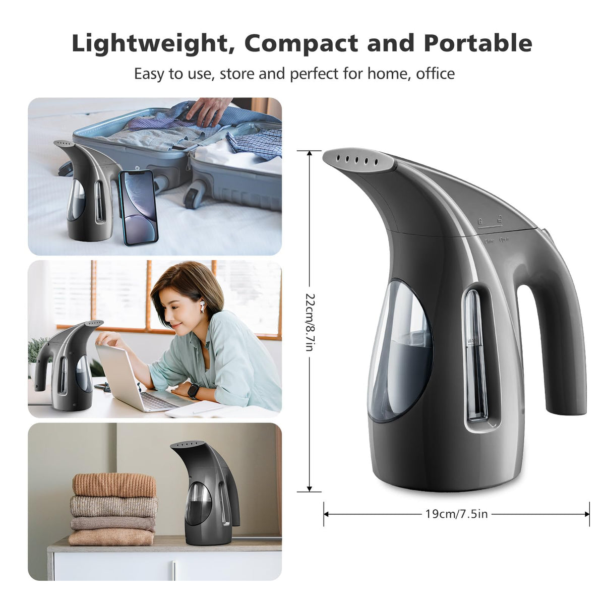 HiLIFE Steamer for Clothes, Portable Handheld Clothing Steamer, 240ml Big Capacity, 700W, Strong Power, Fabric Quick Wrinkle Remover with Brush for Home, Office(ONLY 120V)(Ink Black)