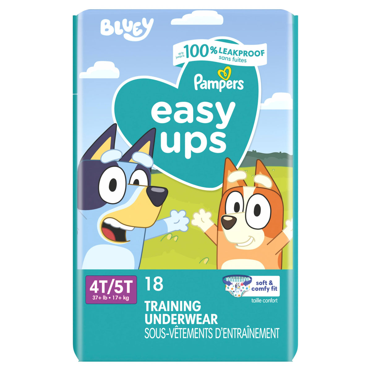 Easy Ups Girls & Boys Potty Training Pants, Size 5 (3T-4T), 124 Count, Bluey Absorbent Pull Up Training Underwear, Up to 100% Leakproof Day and Night, Hypoallergenic