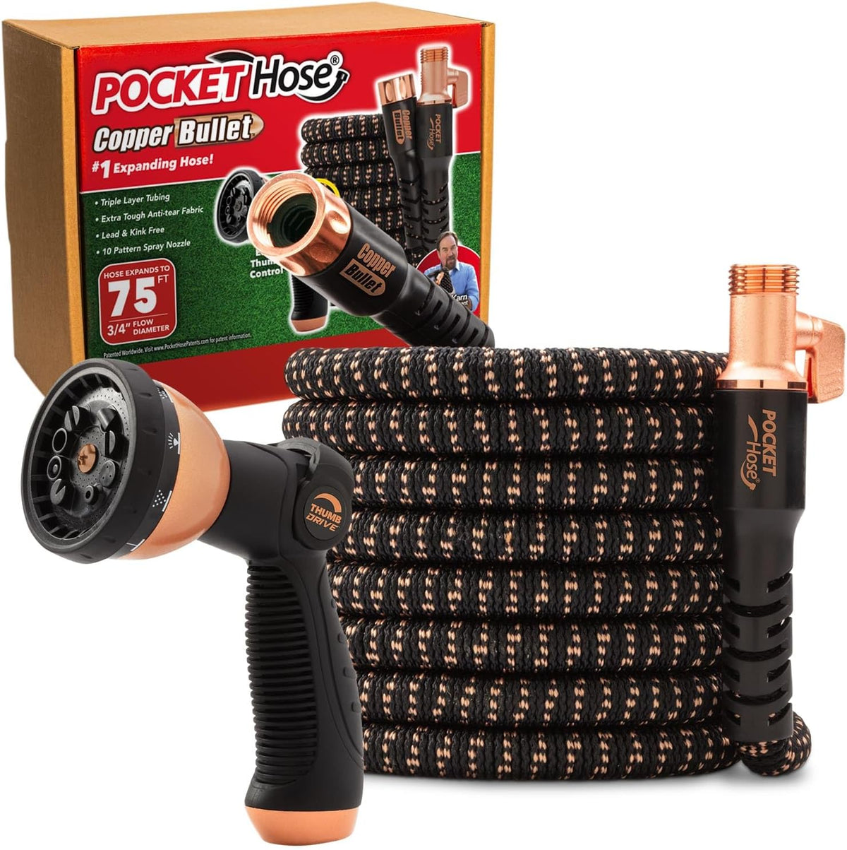 Pocket Hose Copper Bullet 50 FT Expandable Garden Hose, 10-Pattern Nozzle Father Jim Norris notebooks