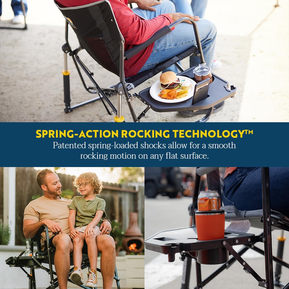 GCI Outdoor Freestyle Rocker XL with Side Table Camping Chair | Portable Folding Rocking Chair with Solid, Durable Armrests, Drink Holder & Comfortable Backrest — Black Father Jim Norris notebooks