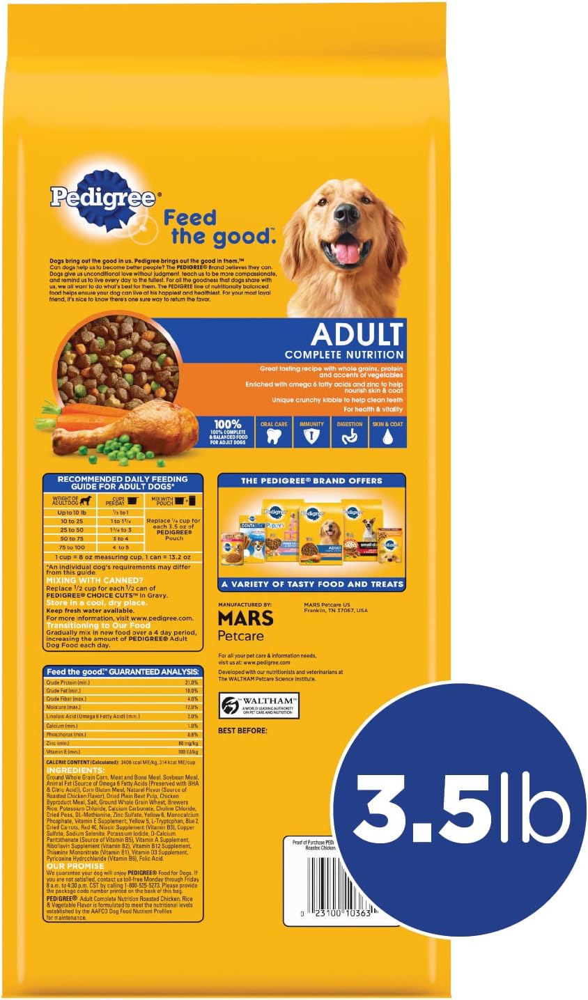 Pedigree Adult Complete Nutrition Dry Dog Food, Steak & Vegetable, 18 lb