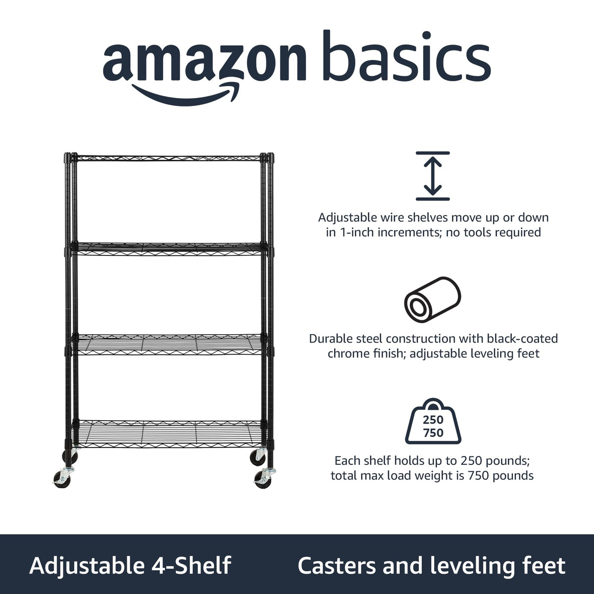 Amazon Basics 5-Shelf Adjustable Heavy Duty Steel Wire Storage Shelves for Garage