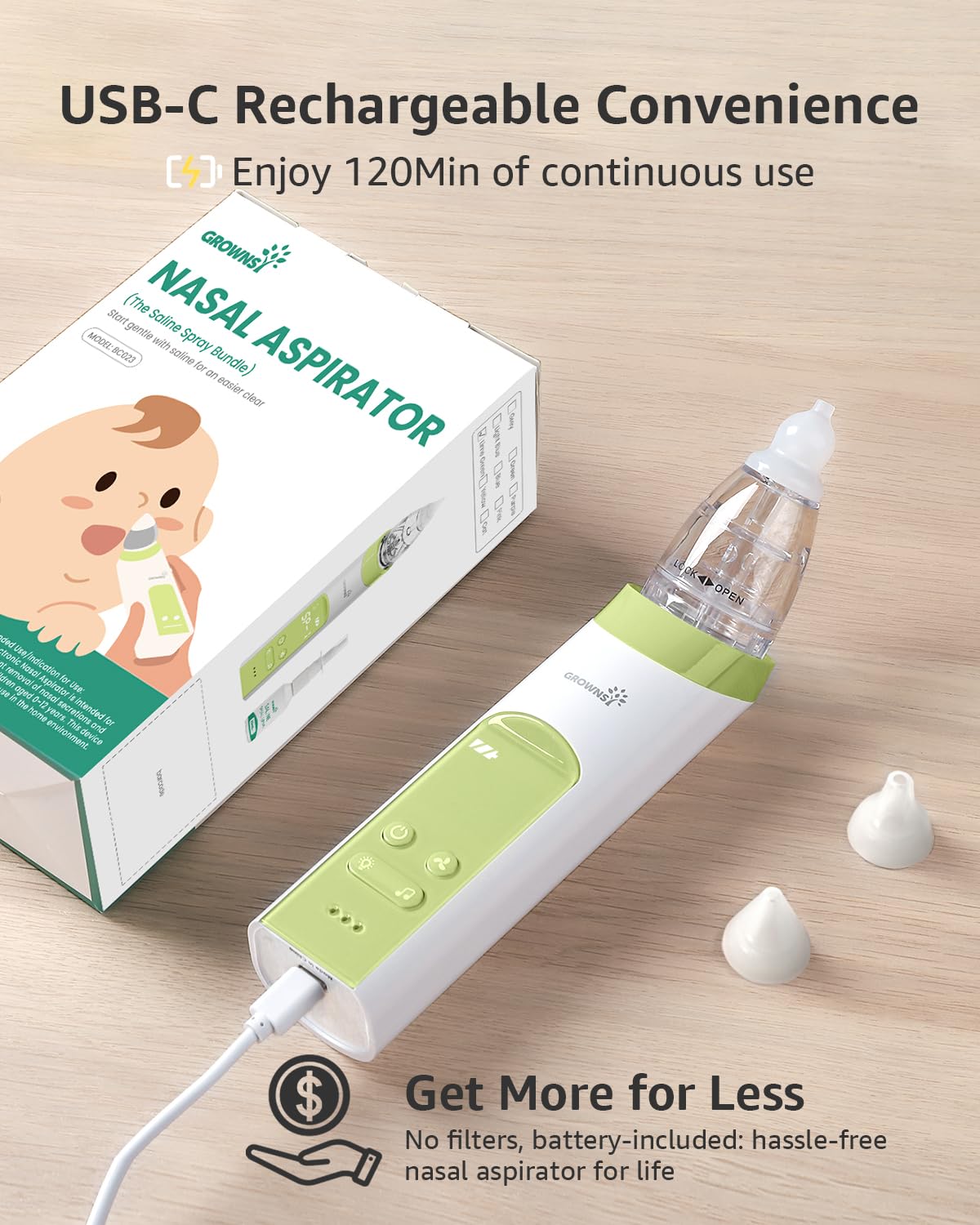 GROWNSY Baby Nasal Aspirator, Electric Nose Sucker, Powerful Suction,Grey