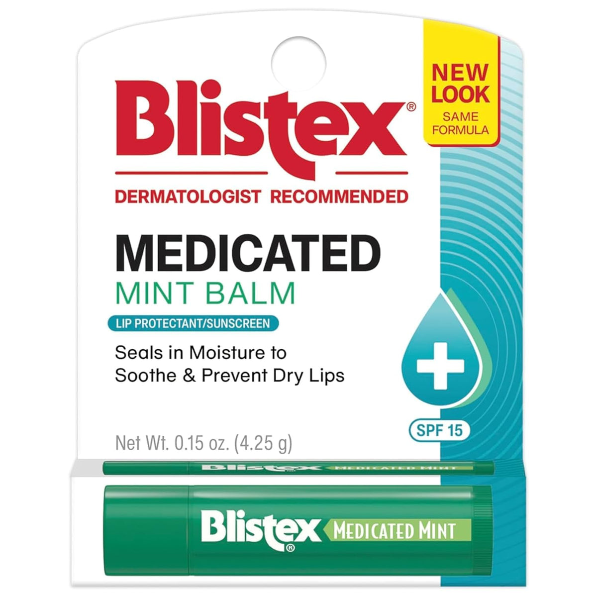 Blistex Medicated Mint Lip Balm SPF 15, 24 Hr Moisture, 0.15 oz, 3 Count