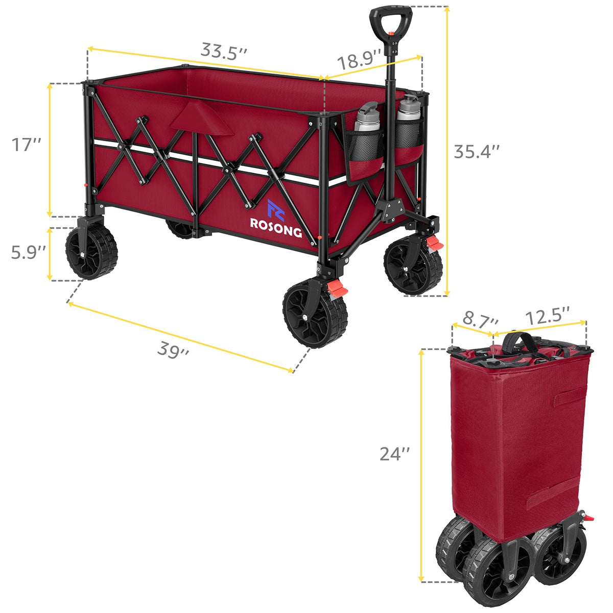 ROSONG Collapsible Wagon Cart with Wheels Foldable - Folding Utility Heavy Duty Wagons Carts for Grocery Sports Garden Shopping Camping Wheelbarrows (Pink, 120L) Father Jim Norris notebooks
