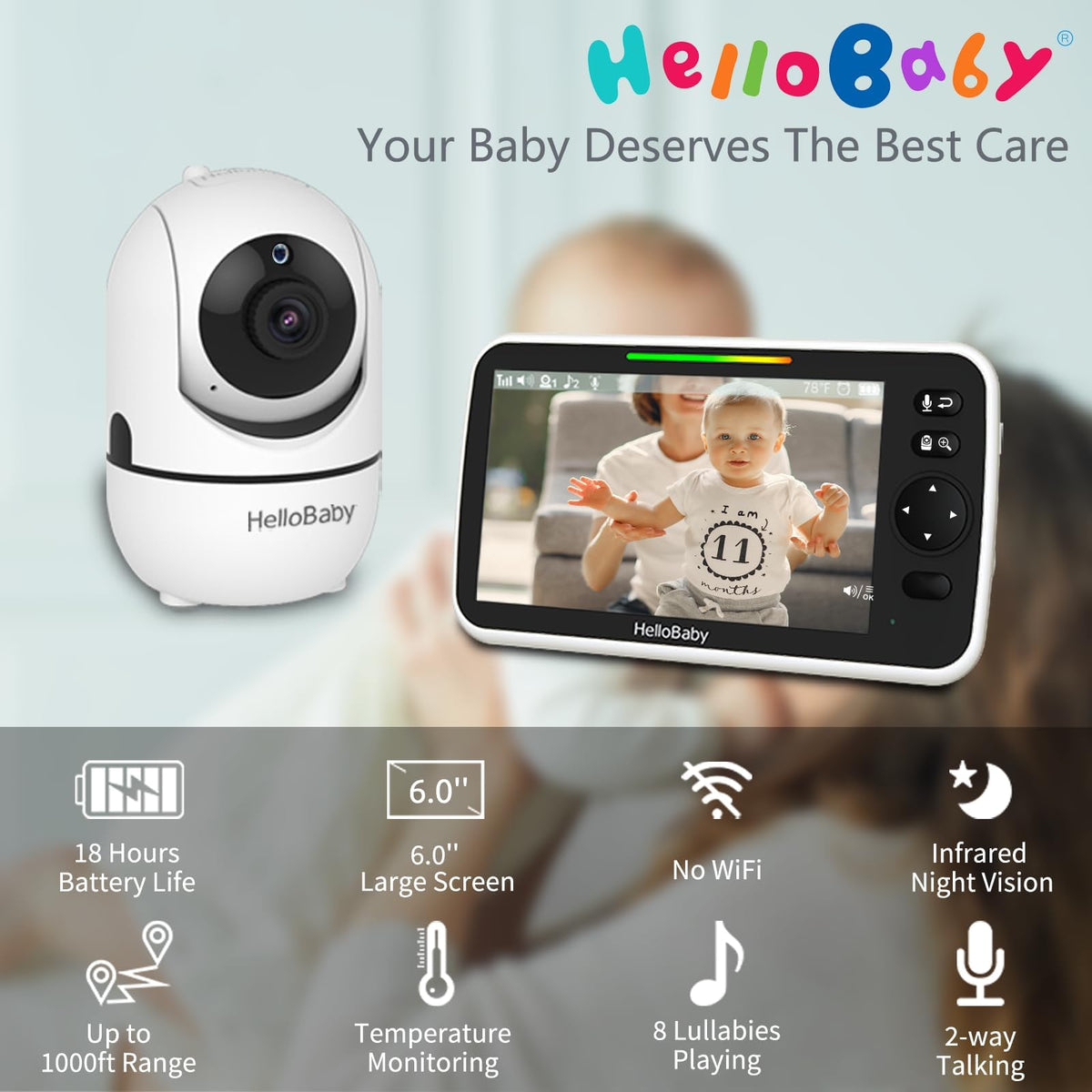 HelloBaby No WiFi Baby Monitor Camera and Audio HB6550, 5" Video Screen