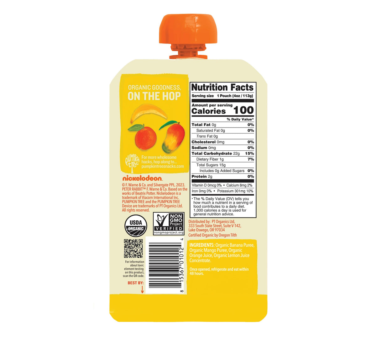 Pumpkin Tree Peter Rabbit Organics Strawberry and Banana Pure Fruit Snack, 4 Ounce (Pack of 10)