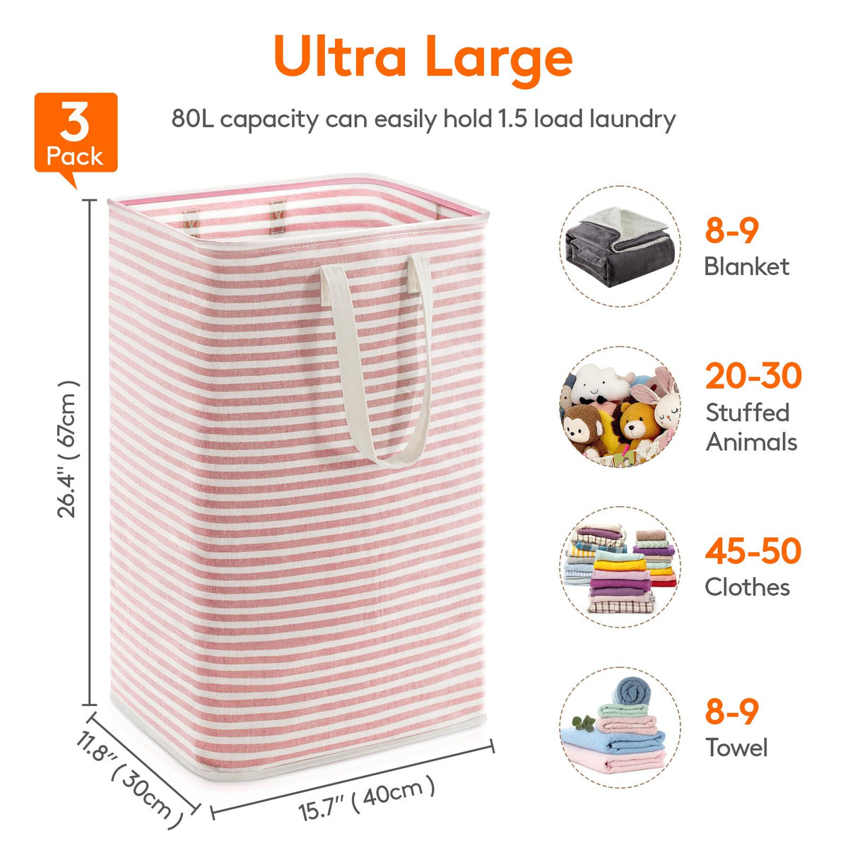 Lifewit 80L Large Laundry Baskets, Laundry Hampers Bags, 2 Pack, Grey