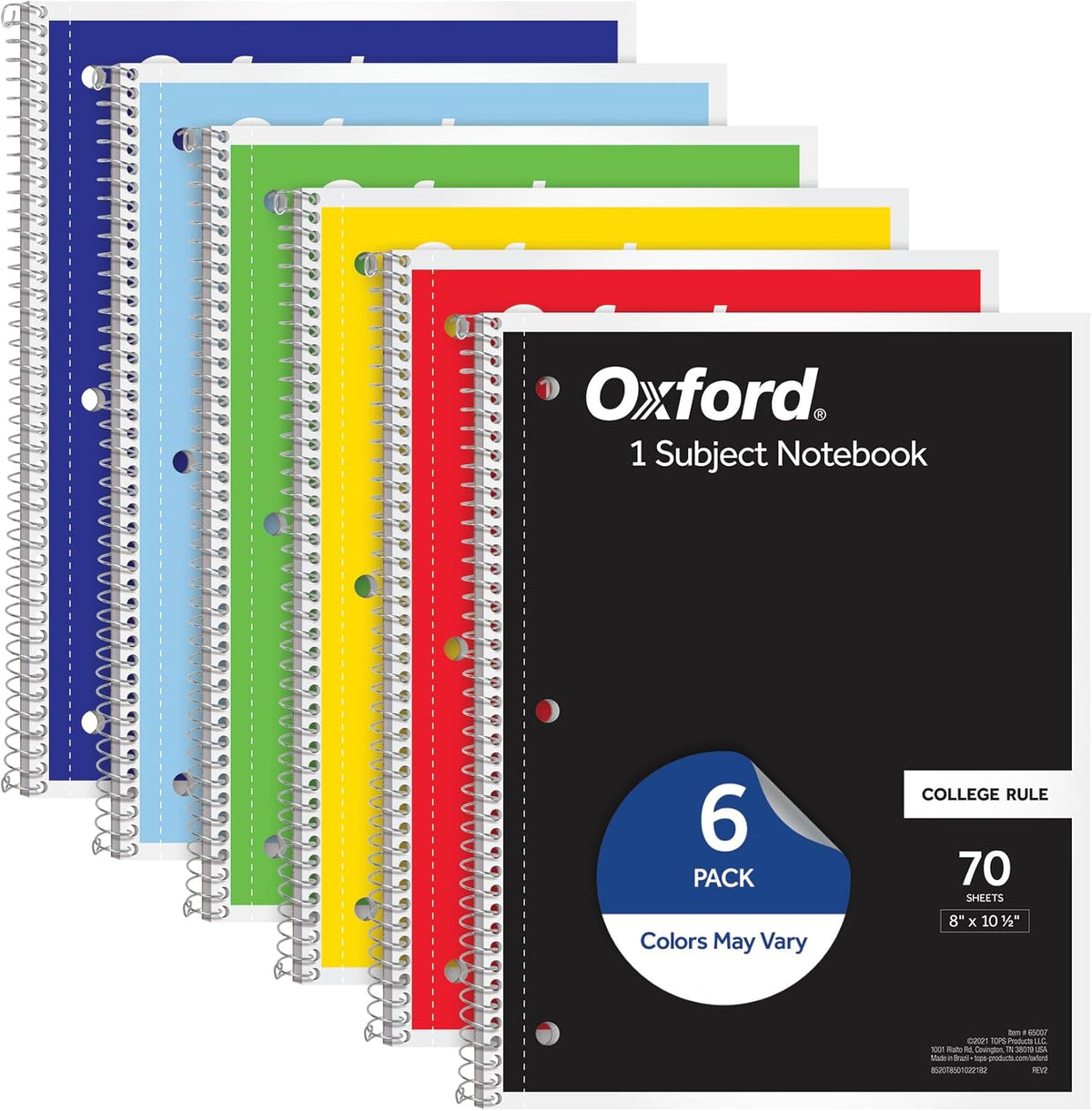 Oxford Spiral Notebook 6 Pack, 1 Subject, College Ruled Paper, 8 x 10-1/2 Inch, Color Assortment Design May Vary (65007) Father Jim Norris notebooks