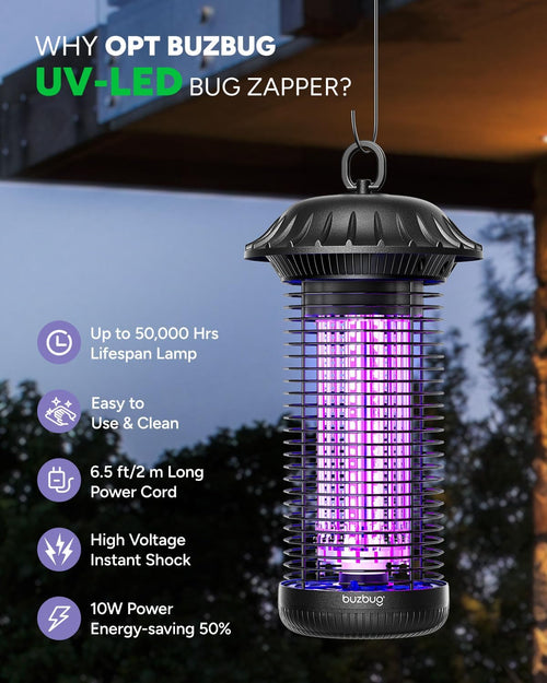Buzbug LED Bug Zapper Indoor Outdoor, Up to 50000 Hrs Lifespan Lamp, Energy Saving & Dual Band Attraction, 5.6 ft Power Cord, High Voltage Mosquito Fly Zapper Trap Killer -MO008C Father Jim Norris notebooks