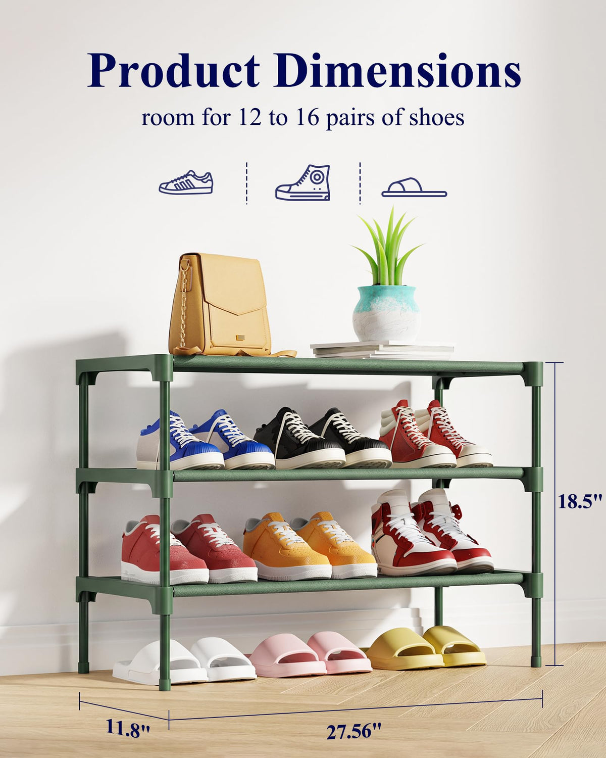 Kitsure Shoe Rack - Non-Woven Shoe Rack Shelf, Shoe Organizer for Closet, Entryway, Garage & Corridor, Stackable Shoe Shelves, 27.5" Wide - 2 Tier, Black
