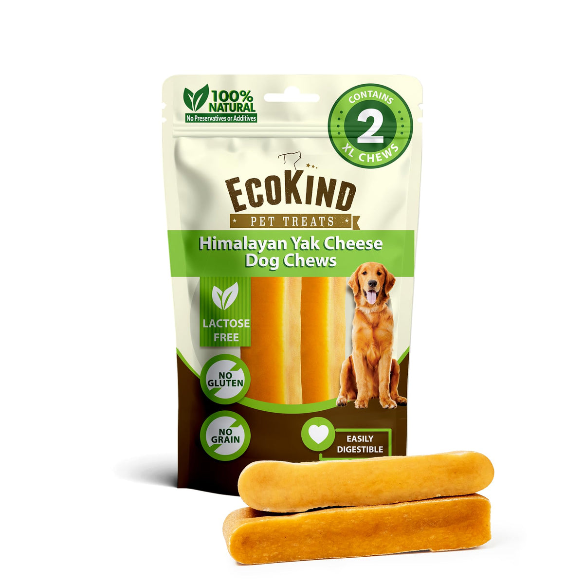 EcoKind Yak Cheese Himalayan Dog Chews, Yak Chews for Large Dogs, 4-5 Bones