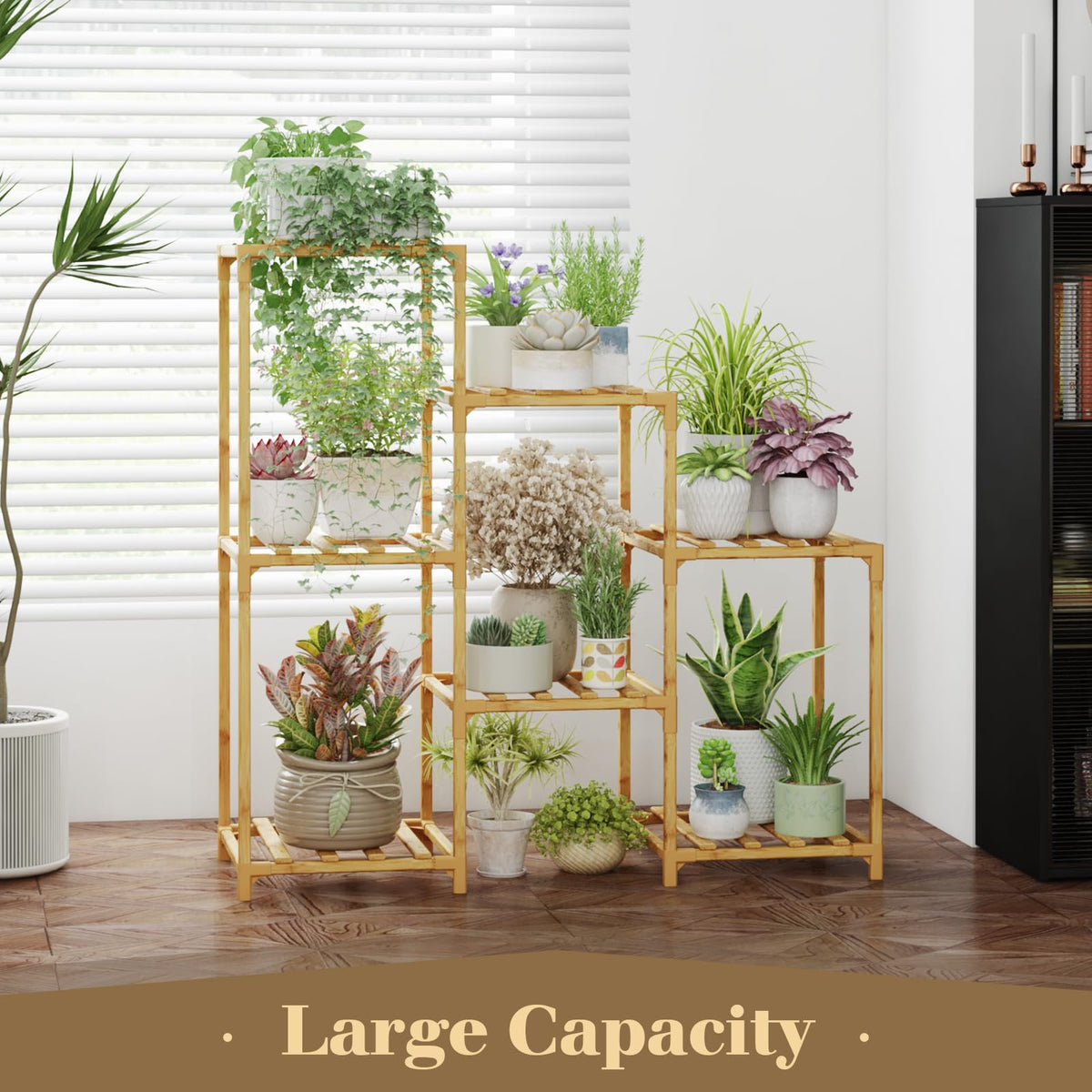 Bamworld Plant Stand Indoor with Flower Fairy Lights Battery Plant Shelf Father Jim Norris notebooks