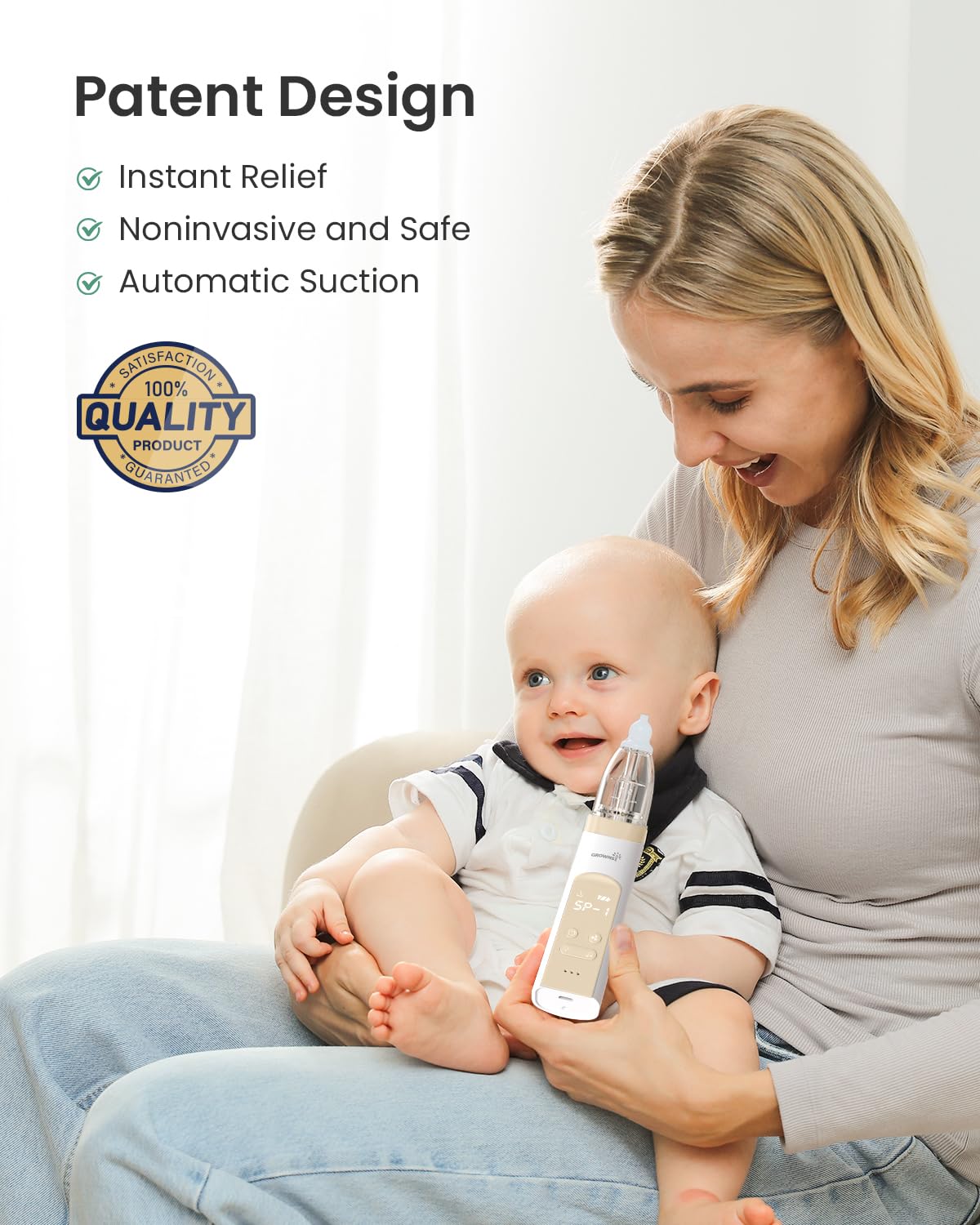 GROWNSY Baby Nasal Aspirator, Electric Nose Sucker, Powerful Suction,Grey