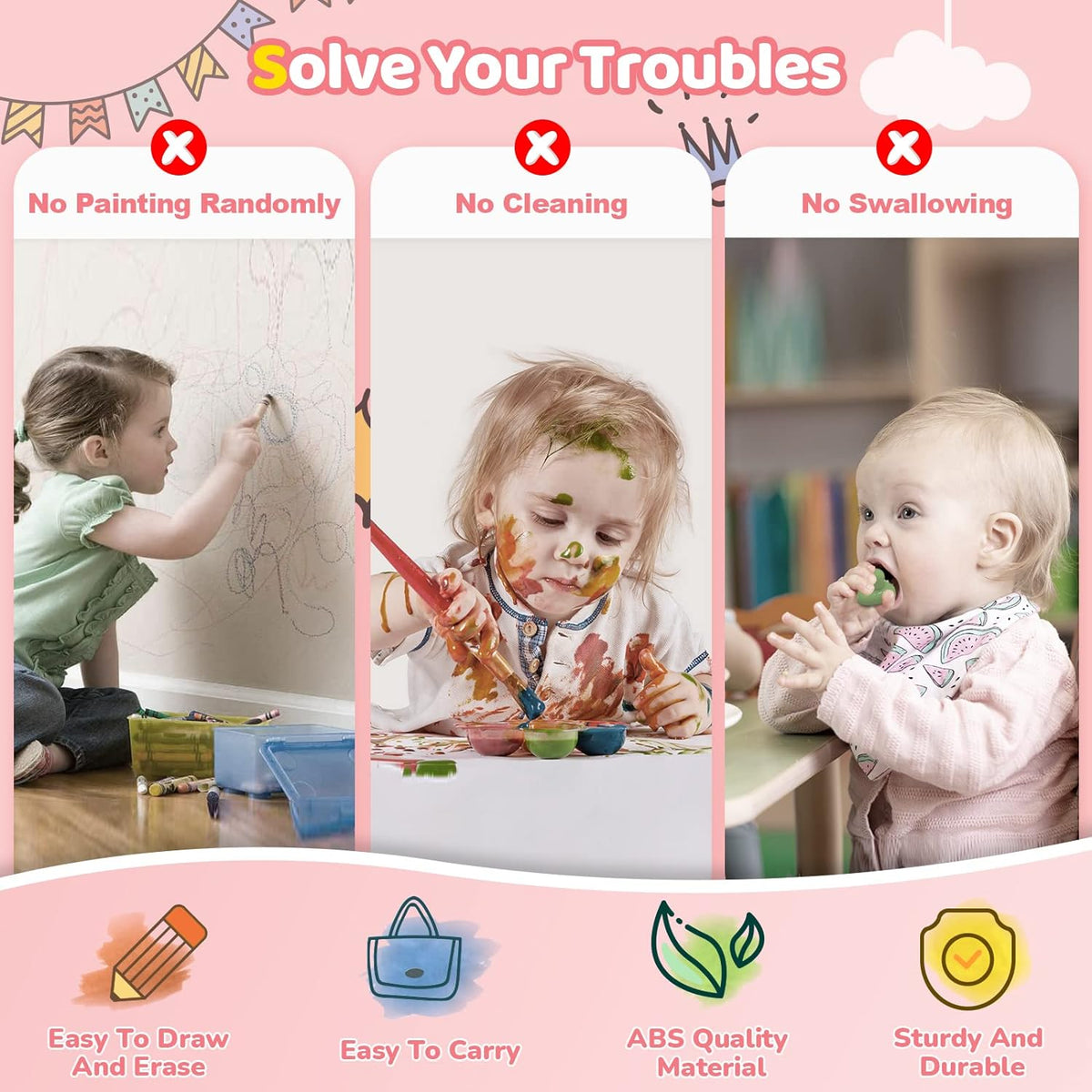 Kikidex Magnetic Drawing Board, Toddler Girl Toys for 1-3 Year Old, Doodle Board Pad Learning and Educational Toys for 1 2 3 Year Old Kids Birthday Gift (Soft Pink)