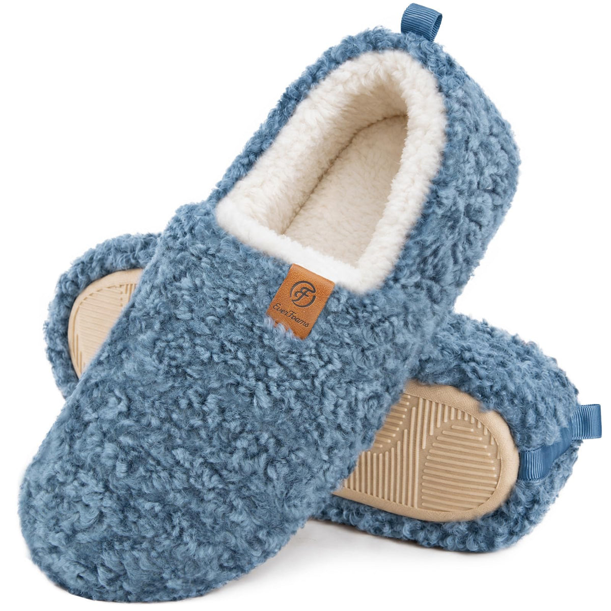 EverFoams Women’s Soft Curly Slippers Memory Foam Lightweight House Shoes