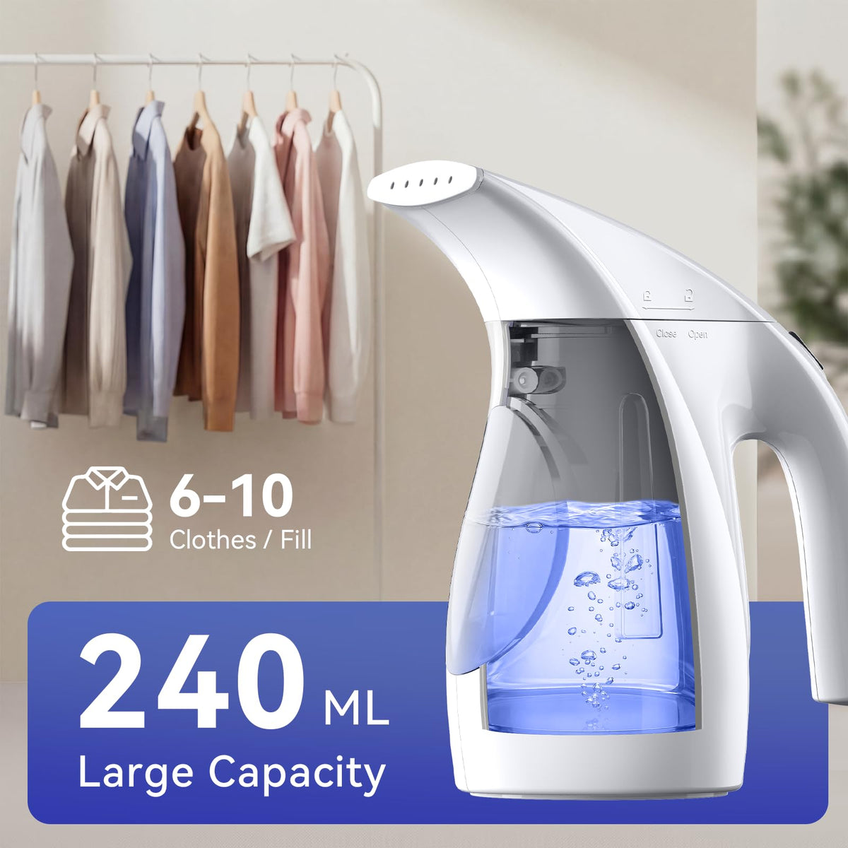 HiLIFE Steamer for Clothes, Portable Handheld Clothing Steamer, 240ml Big Capacity, 700W, Strong Power, Fabric Quick Wrinkle Remover with Brush for Home, Office(ONLY 120V)(Ink Black)