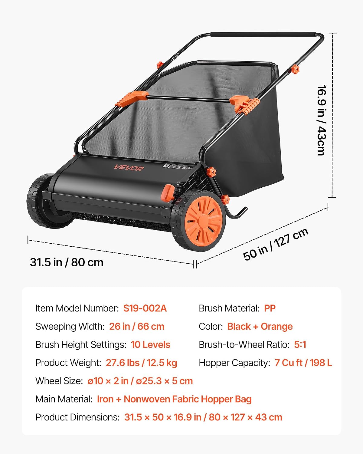 VEVOR Push Lawn Sweeper 26 in Leaf & Grass Collector 7 cu. ft. Hopper Bag Father Jim Norris notebooks