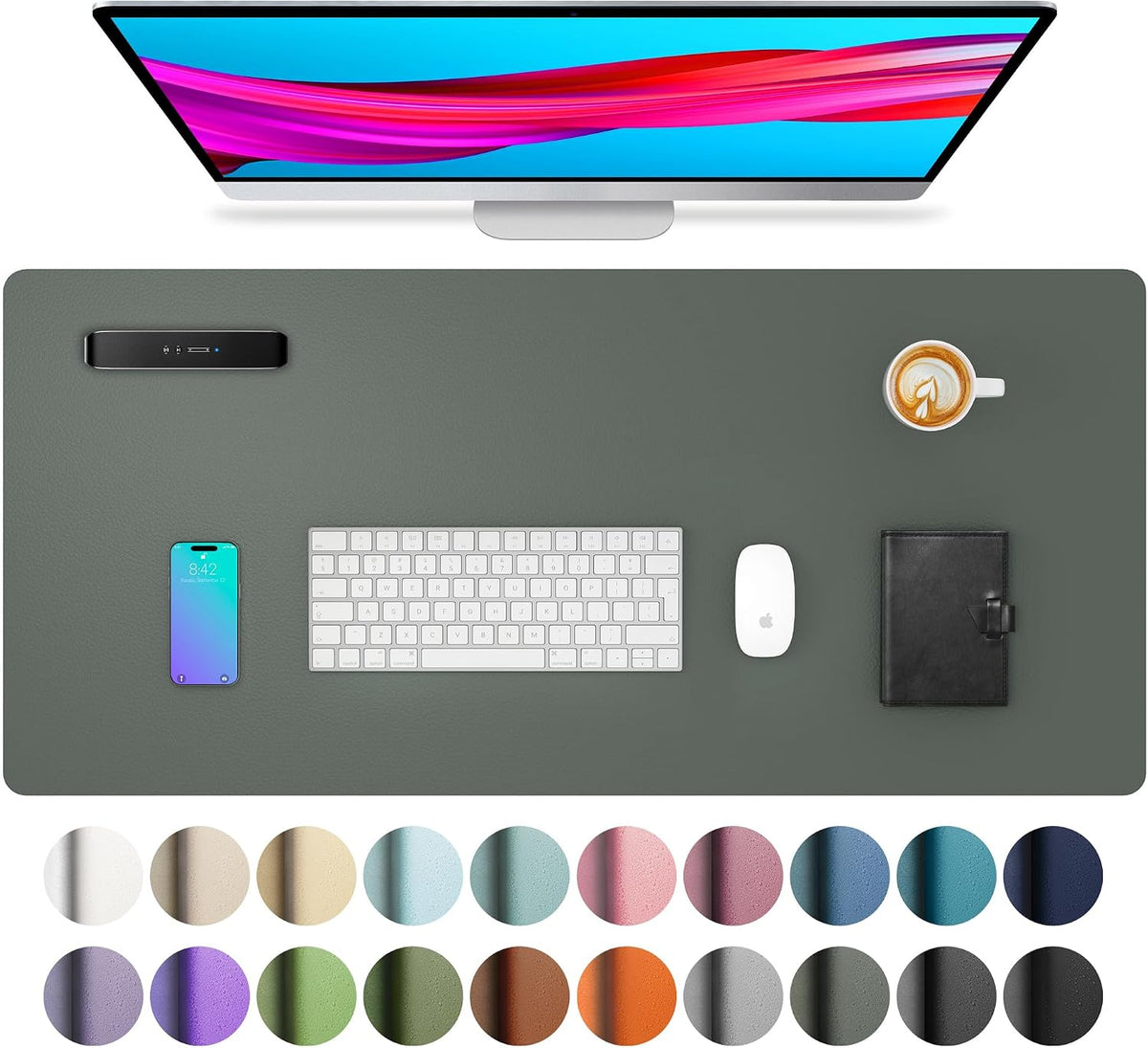 Aothia Non-Slip Waterproof PU Leather Desk Pad Protector for Mouse, Writing Desk, Office, Home, Laptop Blotter, 23.6" x 13.7", Black Father Jim Norris notebooks