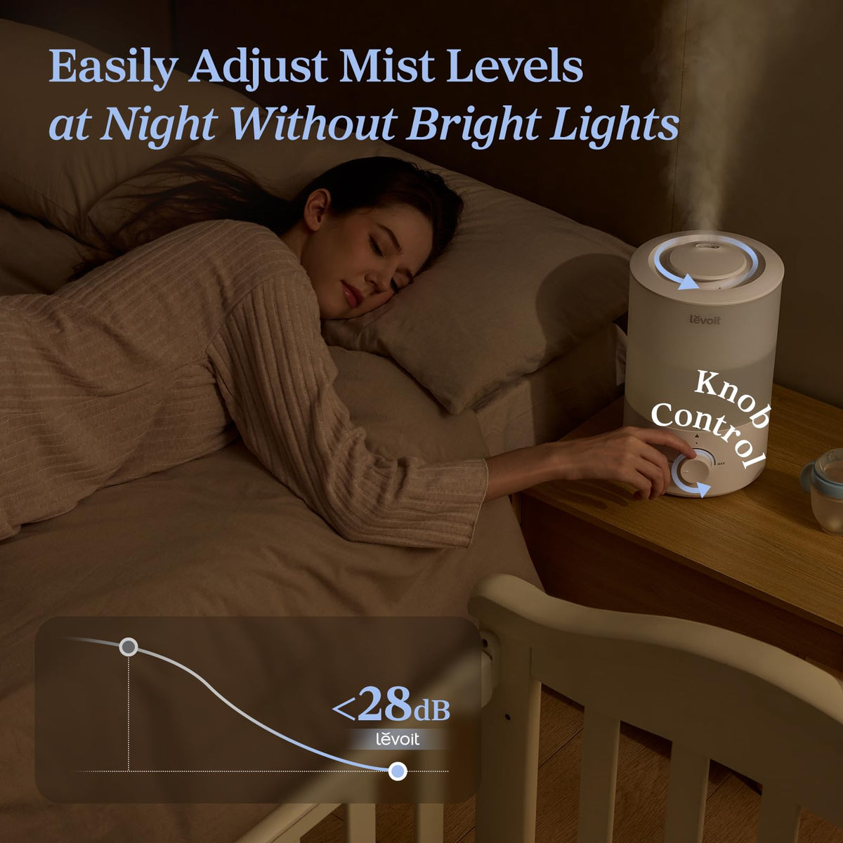 Levoit Humidifiers for Bedroom, Dishwasher Safe, Blue Light-Safe, 3.2L