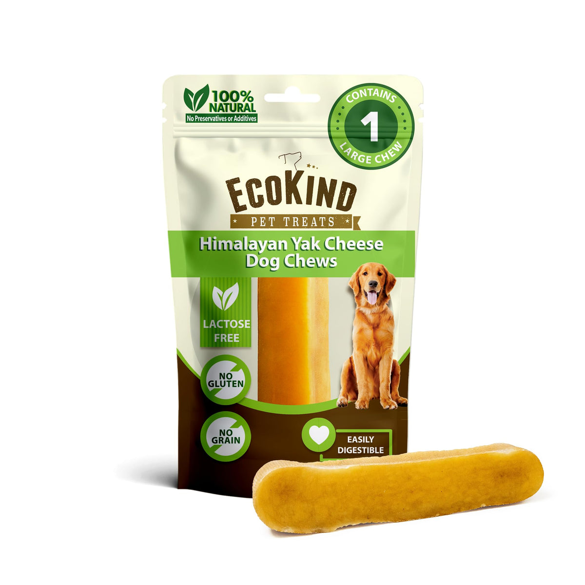 EcoKind Yak Cheese Himalayan Dog Chews, Yak Chews for Large Dogs, 4-5 Bones