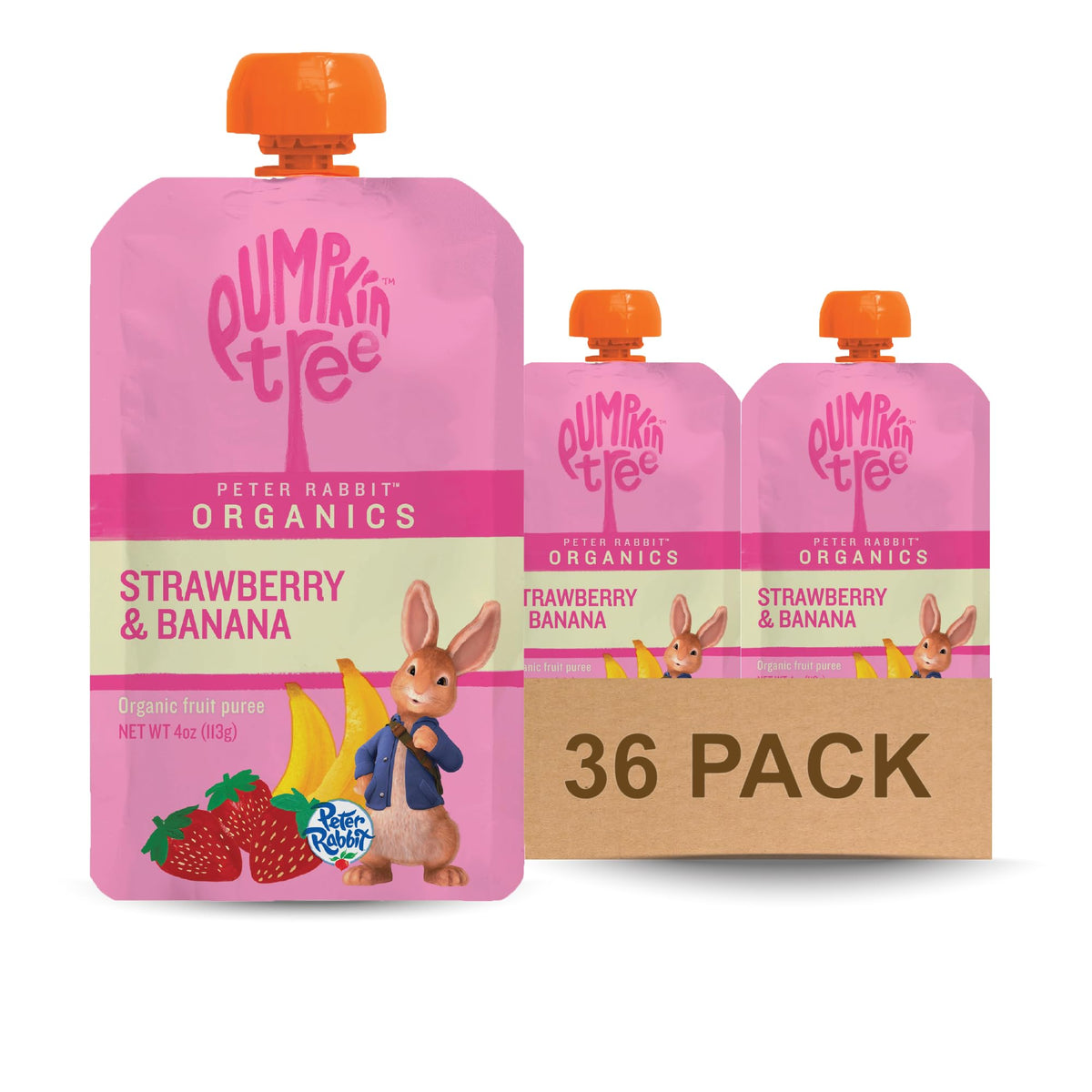 Pumpkin Tree Peter Rabbit Organics Strawberry and Banana Pure Fruit Snack, 4 Ounce (Pack of 10)