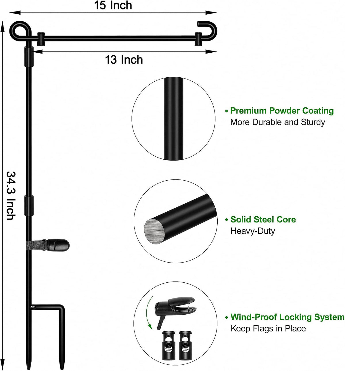 HOOSUN Garden Flag Stand,Premium Garden Flag Holder Pole Metal Powder-Coated Weather-Proof Paint with Graden Flag Clip and Spring Stoppers Without Flag Garden Decorations Father Jim Norris notebooks