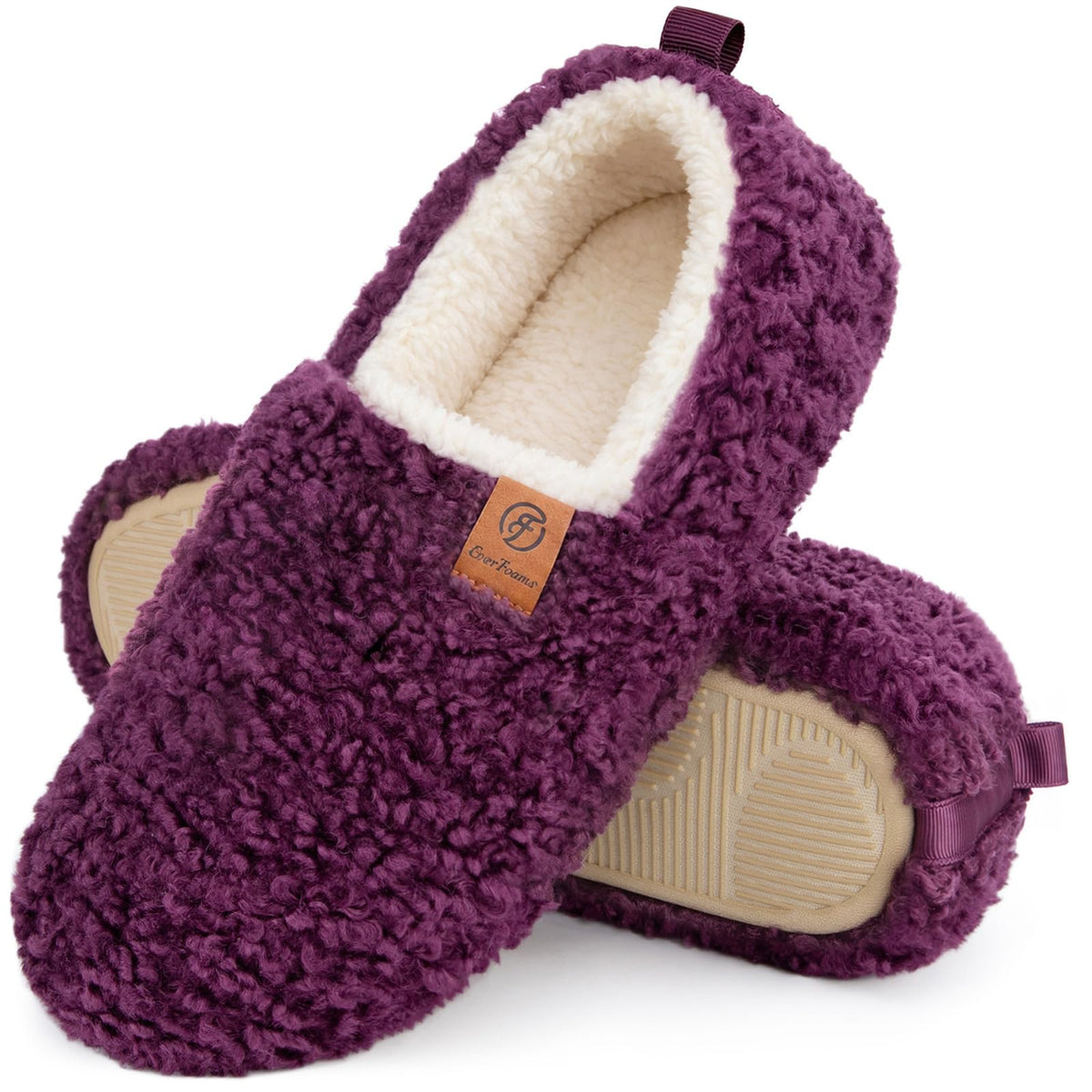 EverFoams Women’s Soft Curly Slippers Memory Foam Lightweight House Shoes
