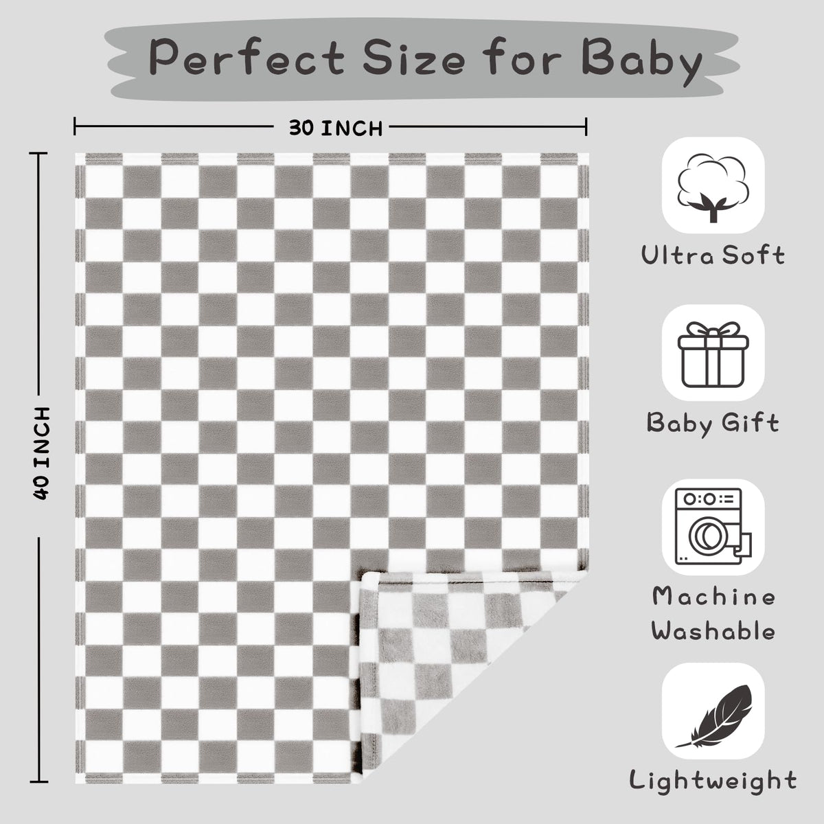 Yurhap Checkered Baby Blanket Fleece Baby Blankets for Boys, Ultra Soft Cozy Fluffy Infant Toddler Newborn Receiving Blankets for Crib Stroller, 30''x40'', Blue