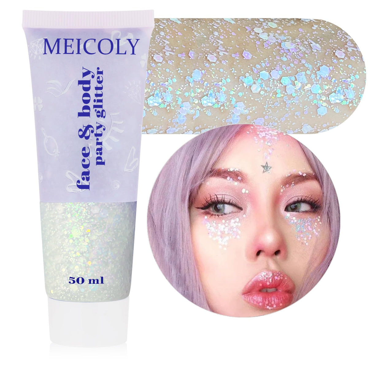 Clear White Face Body Glitter Gel, Halloween Mermaid Fairy Hair Glitter Makeup for Kids
