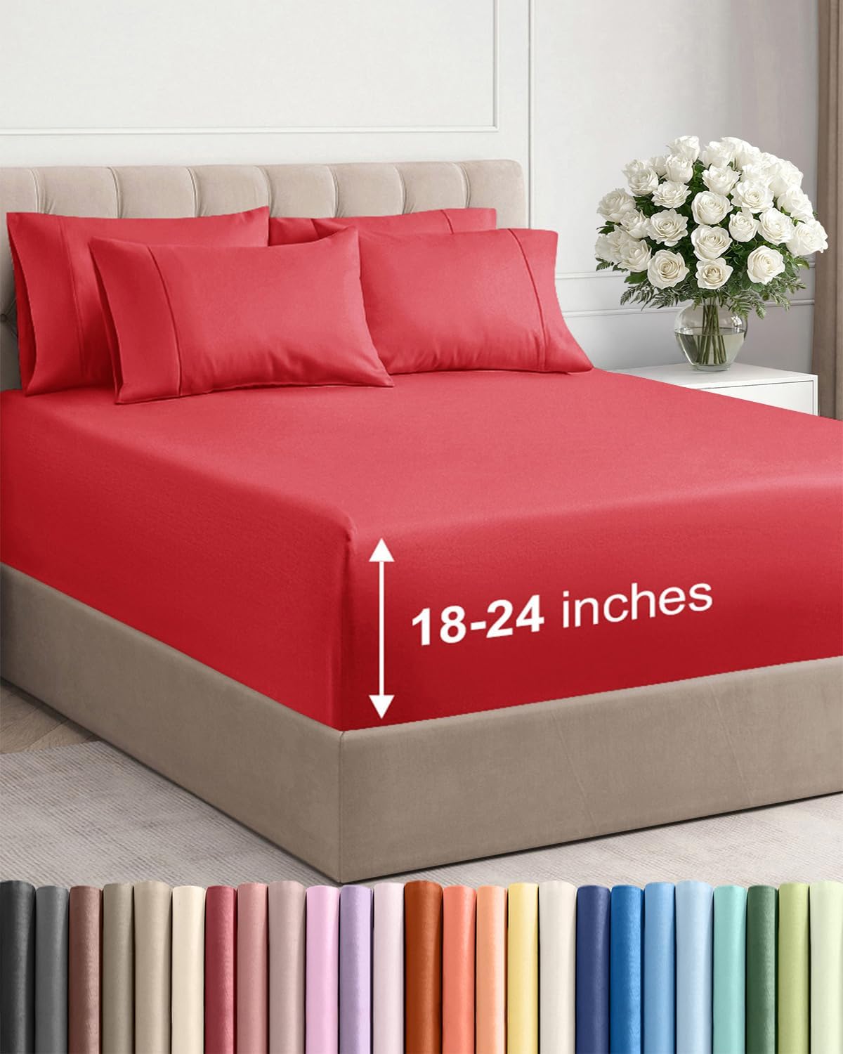 CGK Extra Deep Twin XL Sheet Set - 4pc College Dorm Room - Coral
