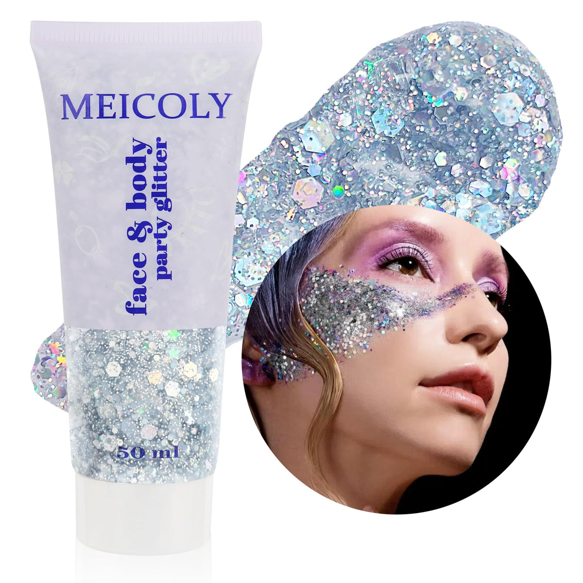 Clear White Face Body Glitter Gel, Halloween Mermaid Fairy Hair Glitter Makeup for Kids