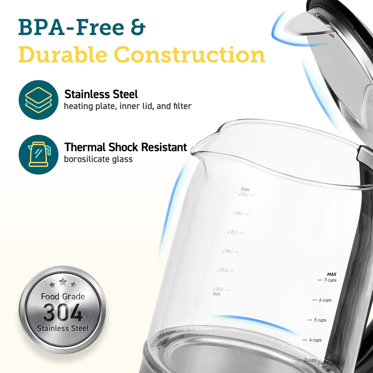 Cosori Electric Kettle, No Plastic Contact with Water, 1.7L, Black
