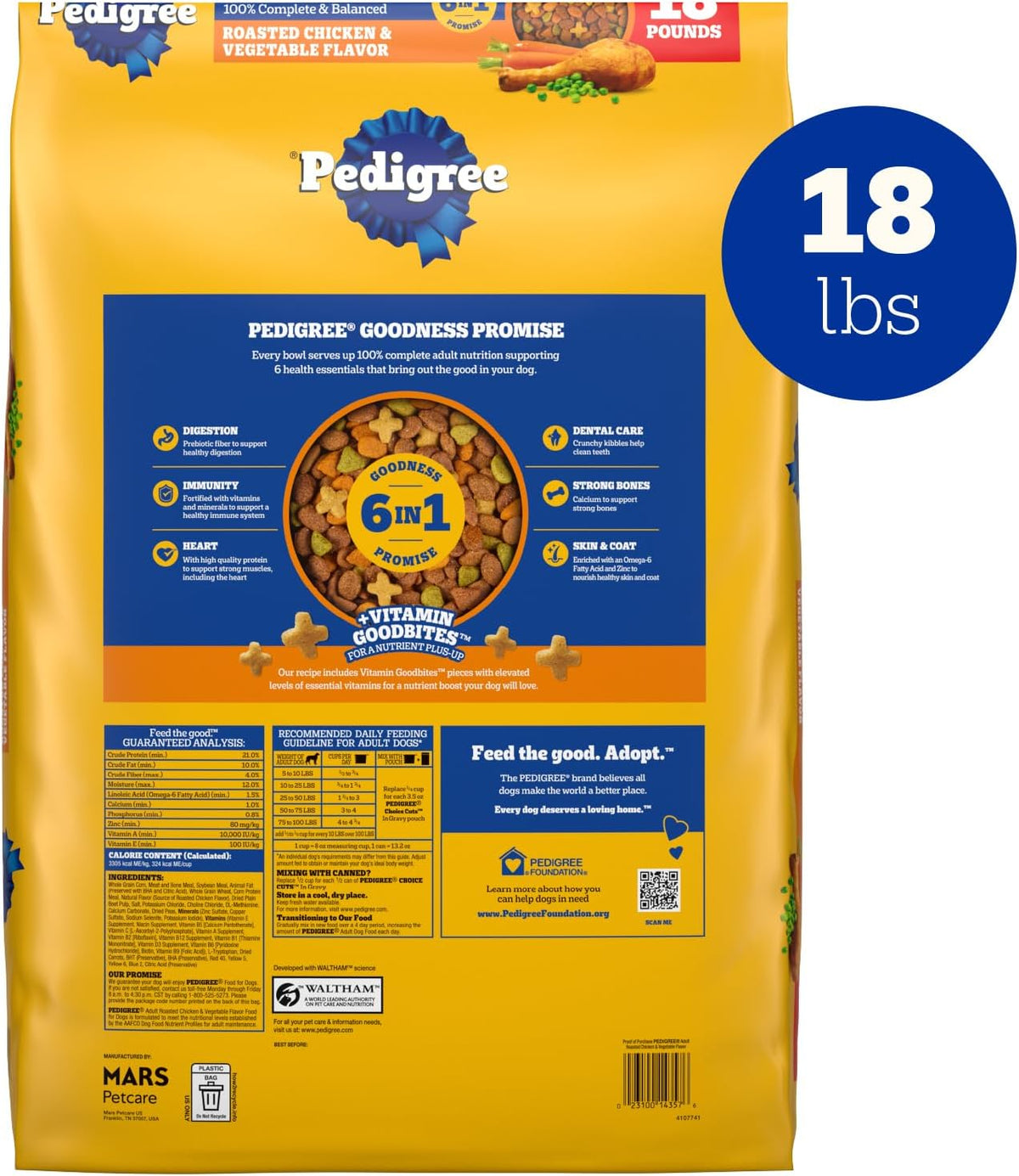 Pedigree Adult Complete Nutrition Dry Dog Food, Steak & Vegetable, 18 lb