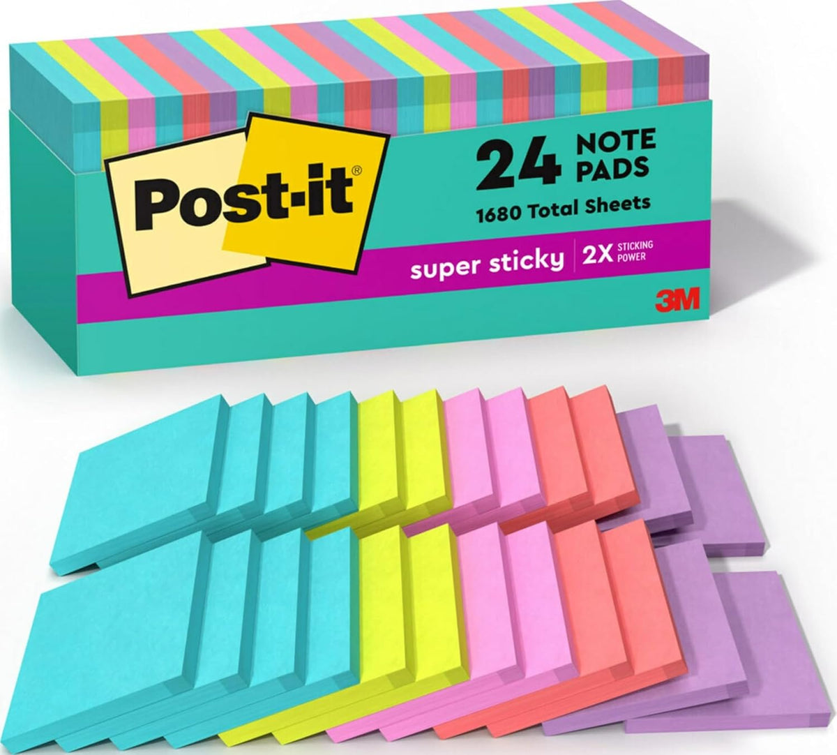 Post-it Super Sticky Notes, 3 x 3 in, Supernova Neons, 24 Pads Father Jim Norris notebooks