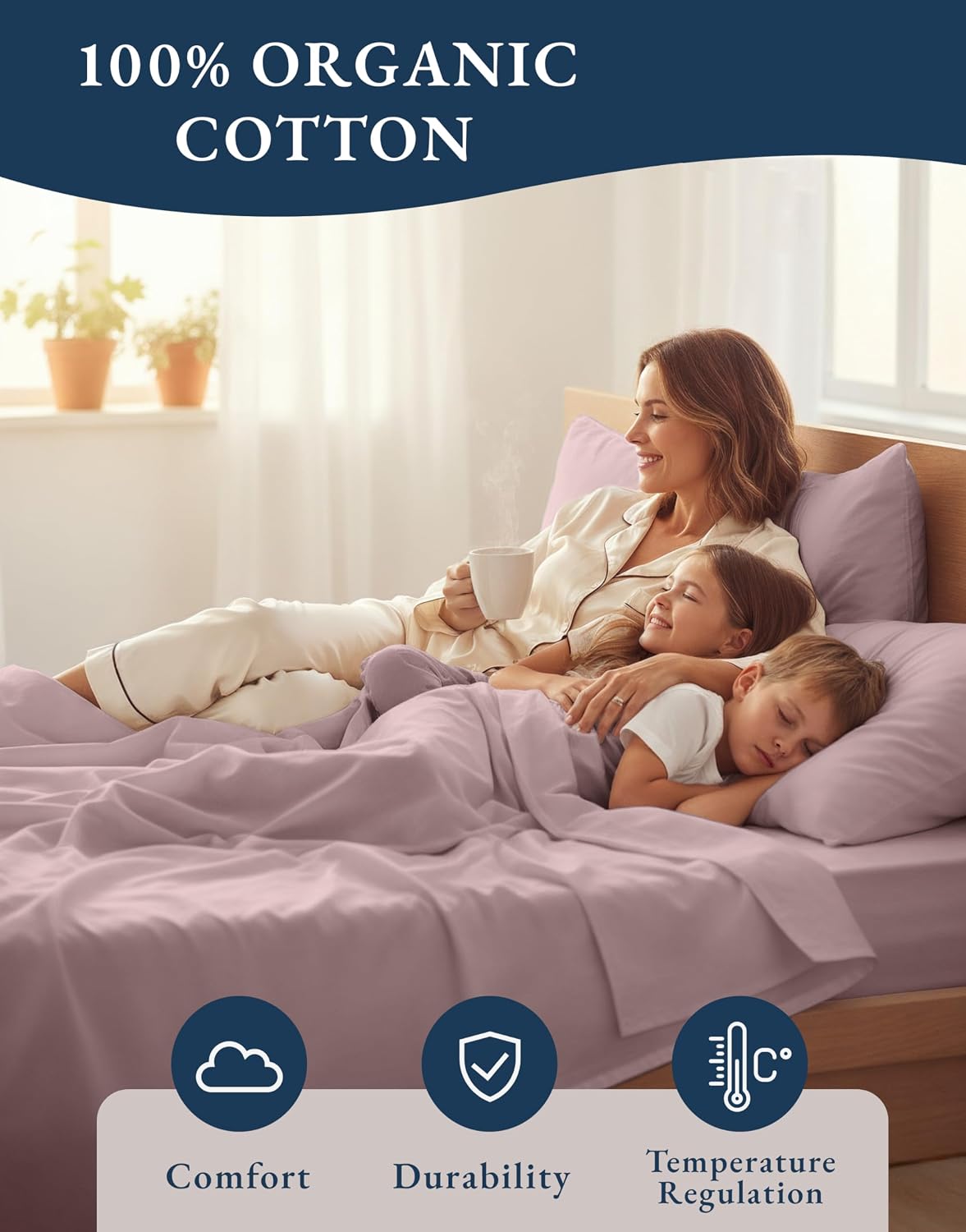 LANE LINEN California King Sheets 100% Organic Cotton 4pc Percale - White