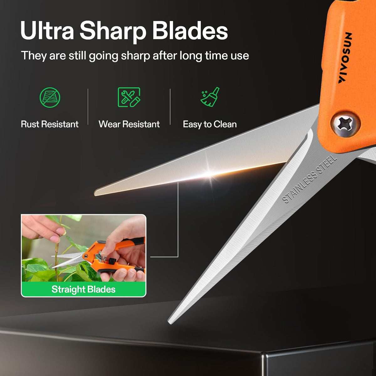 VIVOSUN 6.5 Inch Gardening Scissors Hand Pruner Pruning Shear with Straight Stainless Steel Blades Orange 1-Pack Father Jim Norris notebooks