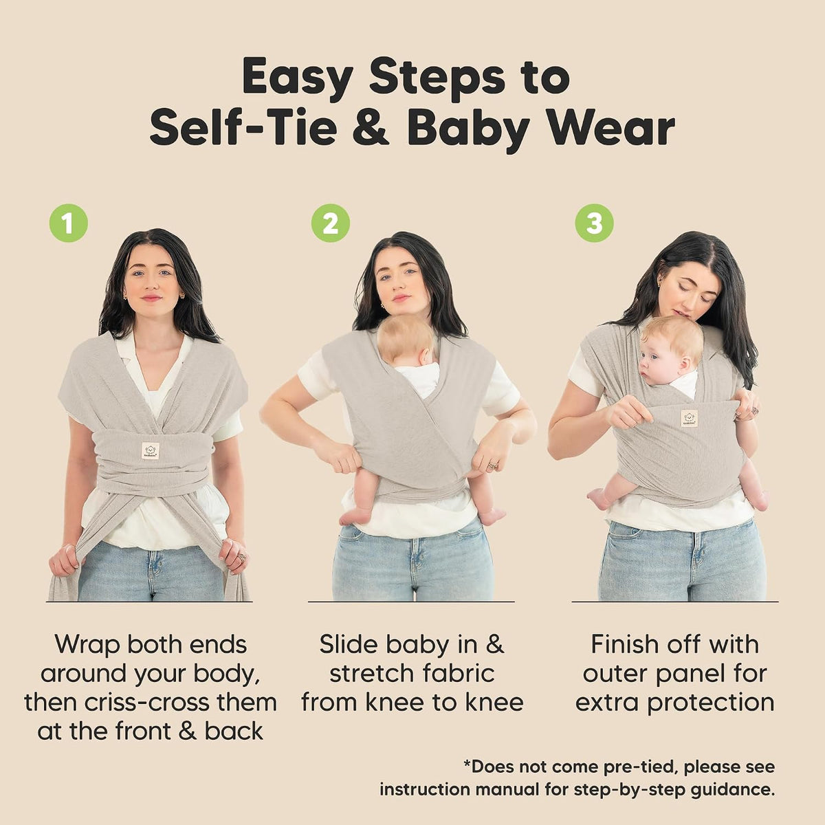 KeaBabies Baby Wrap Carrier, All in 1 Original Baby Carrier, Trendy Black