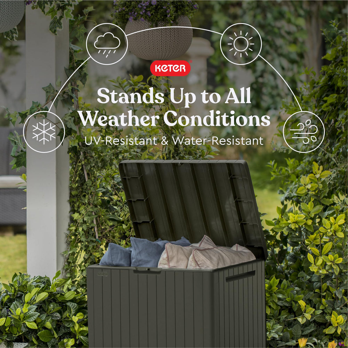 Keter City 30 Gal Outdoor Storage Box and Patio Side Table Father Jim Norris notebooks