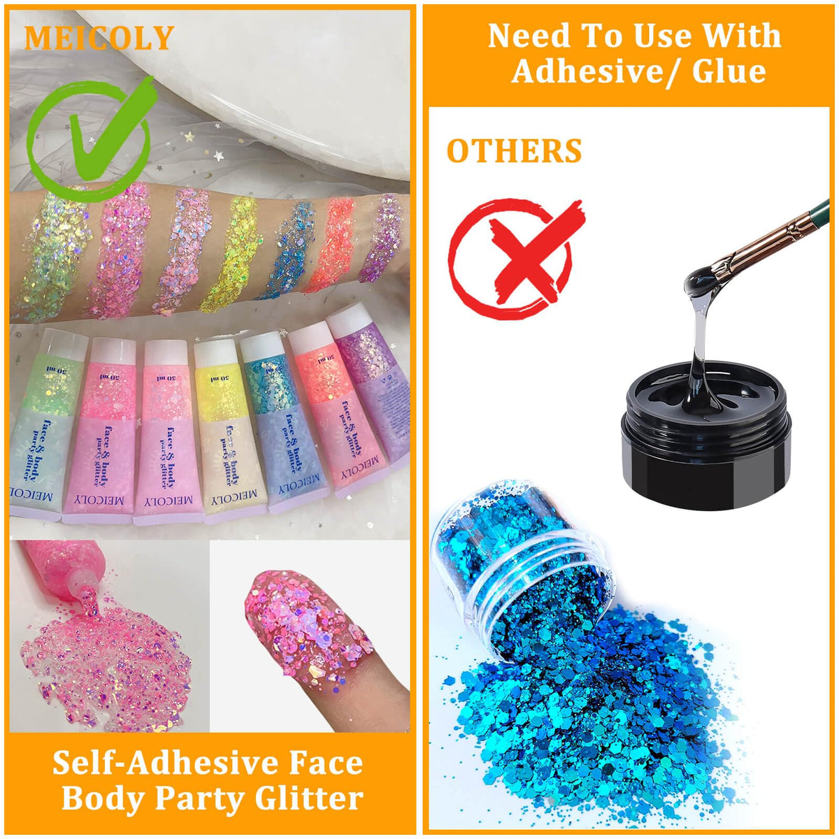 Clear White Face Body Glitter Gel, Halloween Mermaid Fairy Hair Glitter Makeup for Kids