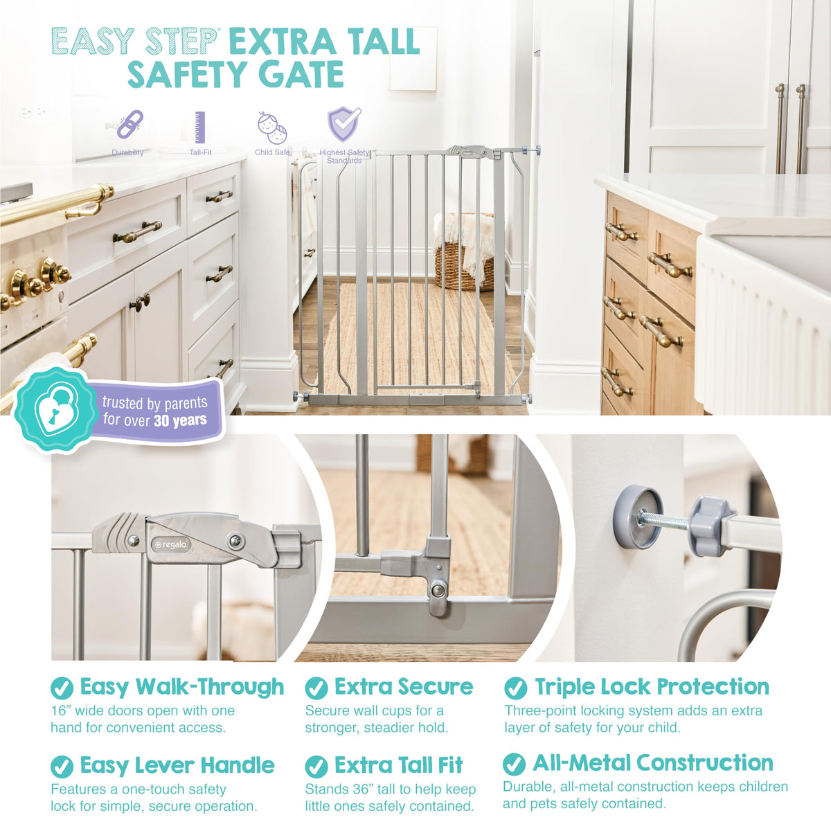 Regalo Safety 29"-38.5" Easy Step Baby Gate, Bottom of Stairs & Doorways