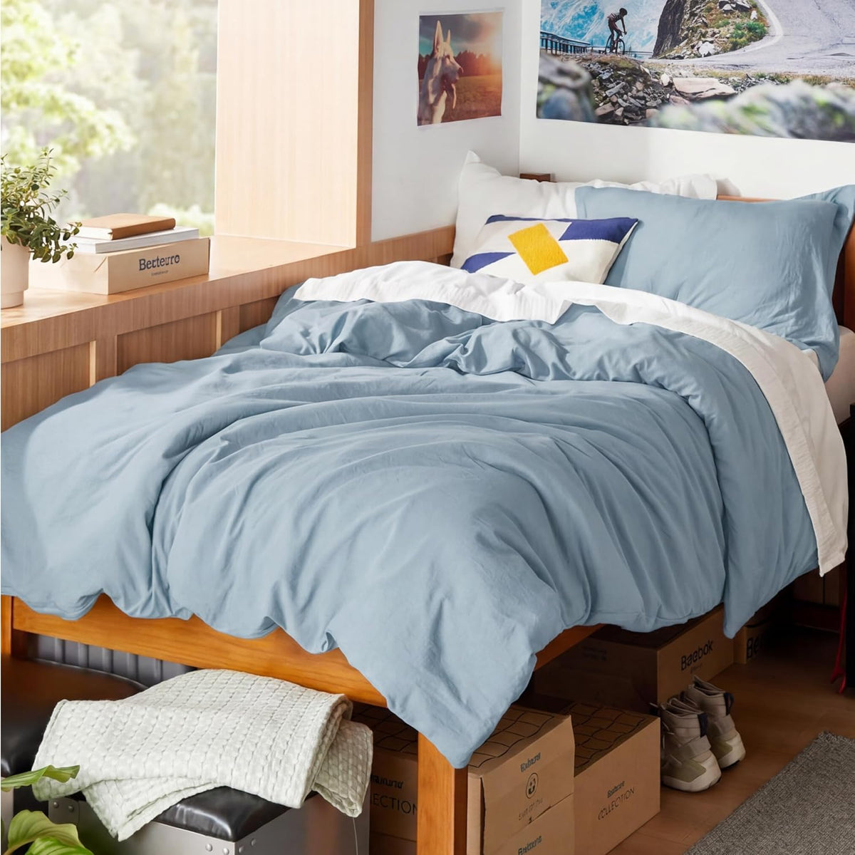 Bedsure Skipper Blue Duvet Cover Queen Size - 3 Pieces Prewashed Cotton-Like Polyester Extra Soft Bedding Set, Includes 1 Duvet Cover 90x90 Inches with Zipper Closure & 2 Pillow Shams, No Comforter