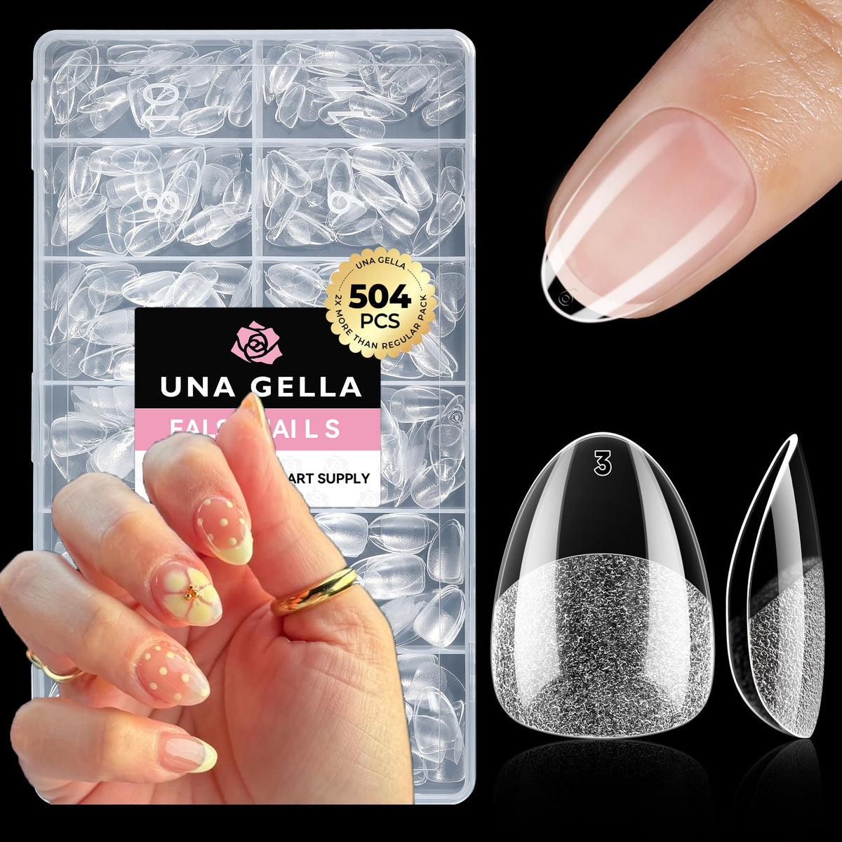 UNA GELLA Short Almond Nail Tips 504PCS Short Fake Nails Soft Press Ons