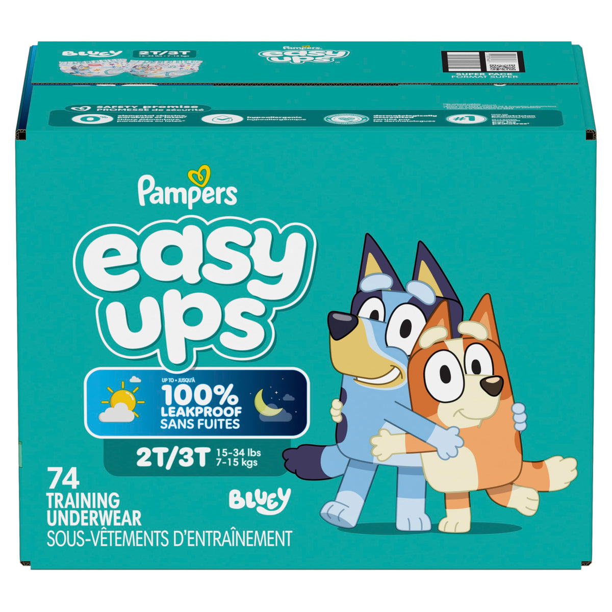 Easy Ups Girls & Boys Potty Training Pants, Size 5 (3T-4T), 124 Count, Bluey Absorbent Pull Up Training Underwear, Up to 100% Leakproof Day and Night, Hypoallergenic