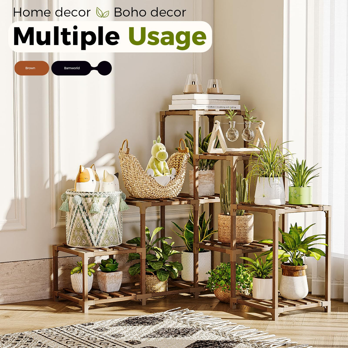 Bamworld Plant Stand Indoor with Flower Fairy Lights Battery Plant Shelf Father Jim Norris notebooks