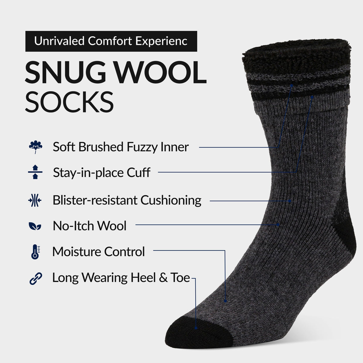 Alvada Mens Merino Wool Crew Socks Thermal and Warm Socks for Winter Work Hiking Running 3 Pairs