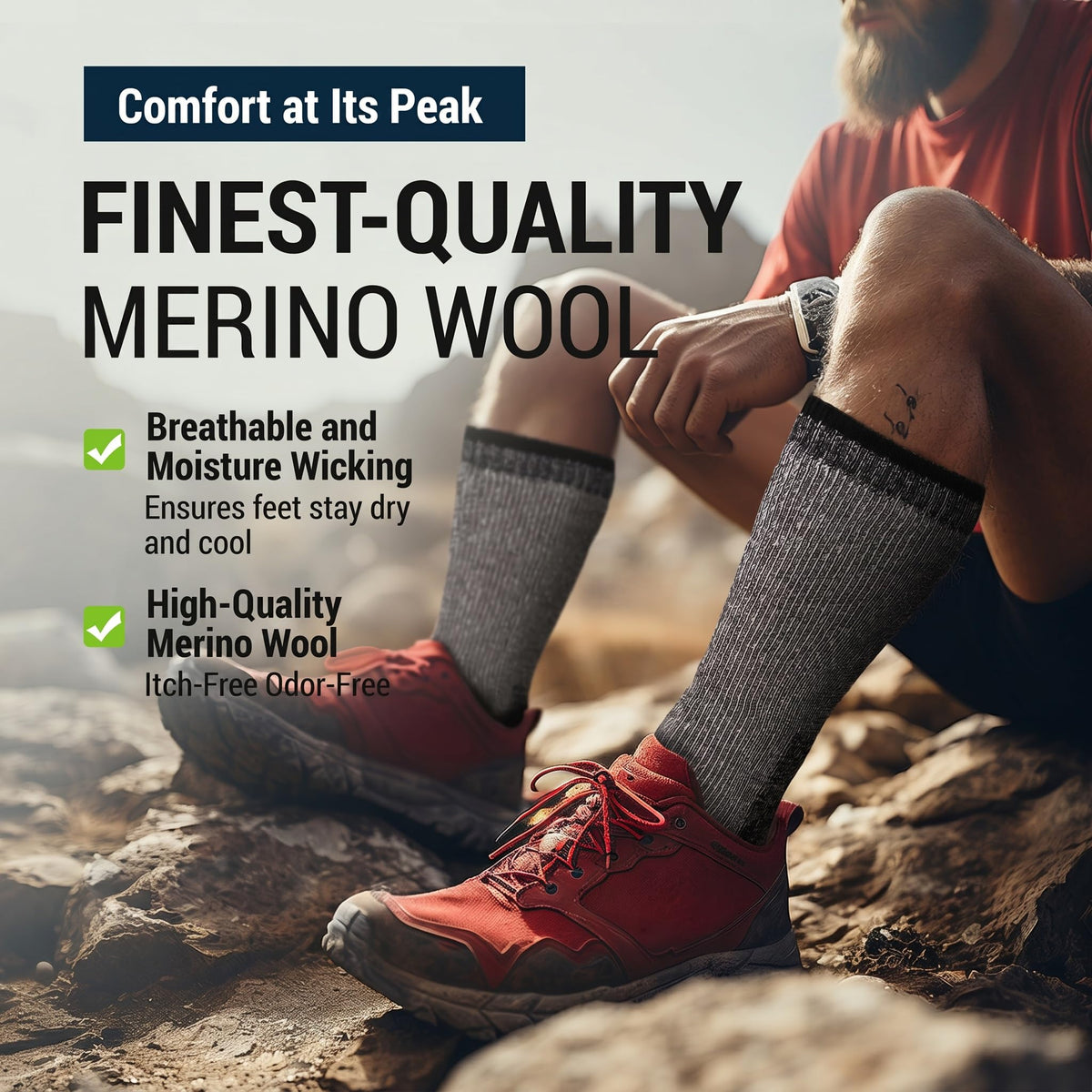 Alvada Mens Merino Wool Crew Socks Thermal and Warm Socks for Winter Work Hiking Running 3 Pairs