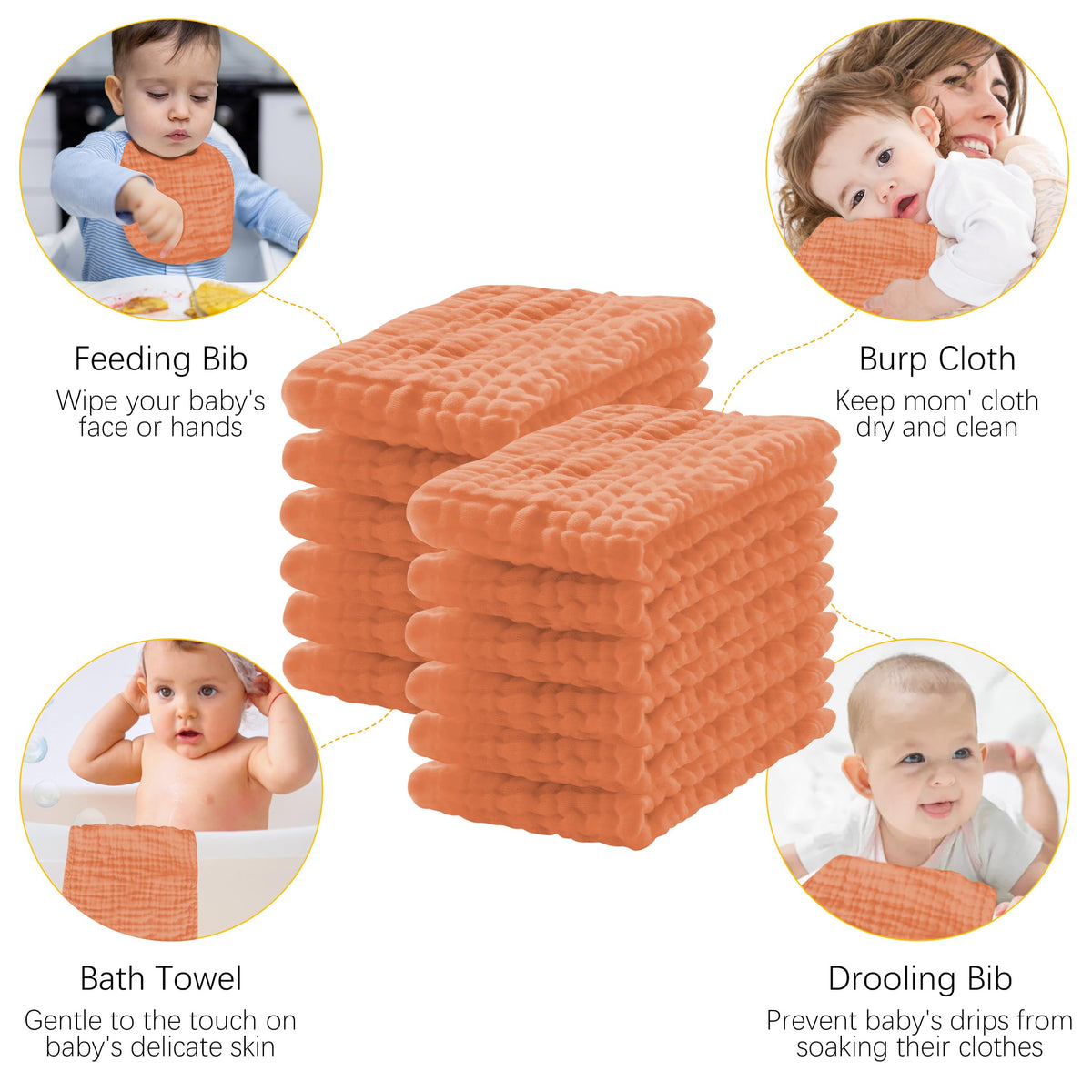 Lovely Care 12 Pack Muslin Burp Cloths 100% Cotton Muslin Cloths Large 20''x10'' Extra Soft and Absorbent Baby Burping Cloth - White