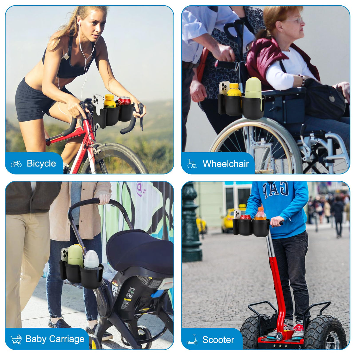 Accmor Stroller Cup Holder with Phone Holder, Bike Cup Holder, Walker Scooter Wheelchair Cup Holder Attachment, Universal Cup Holder for Uppababy Graco Strollers